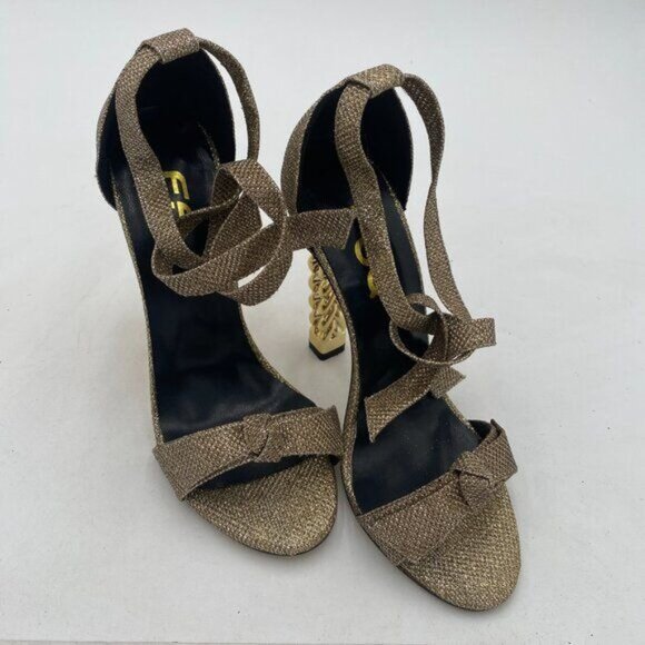 FSJ Women Flower Gold Metal Chain Chunky High Heels Ankle Strap Sandals Open Toe - Picture 4 of 8